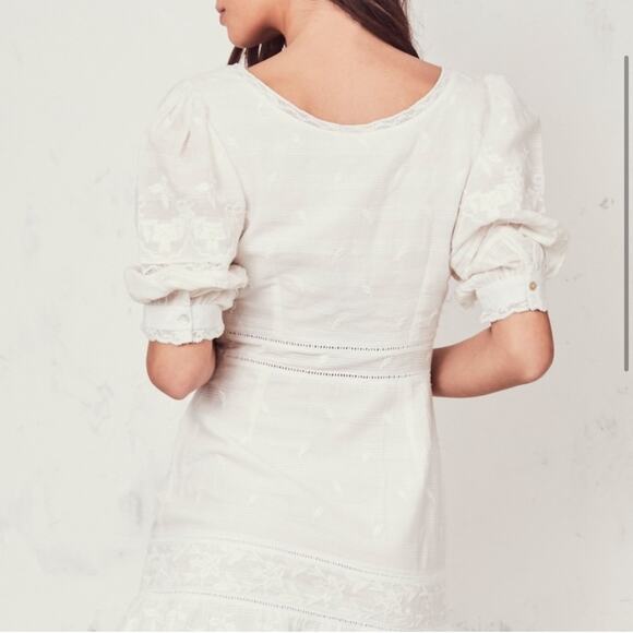 Loveshackfancy Lena White V-Neck Mini Dress w/ Embroidery - Picture 4 of 11